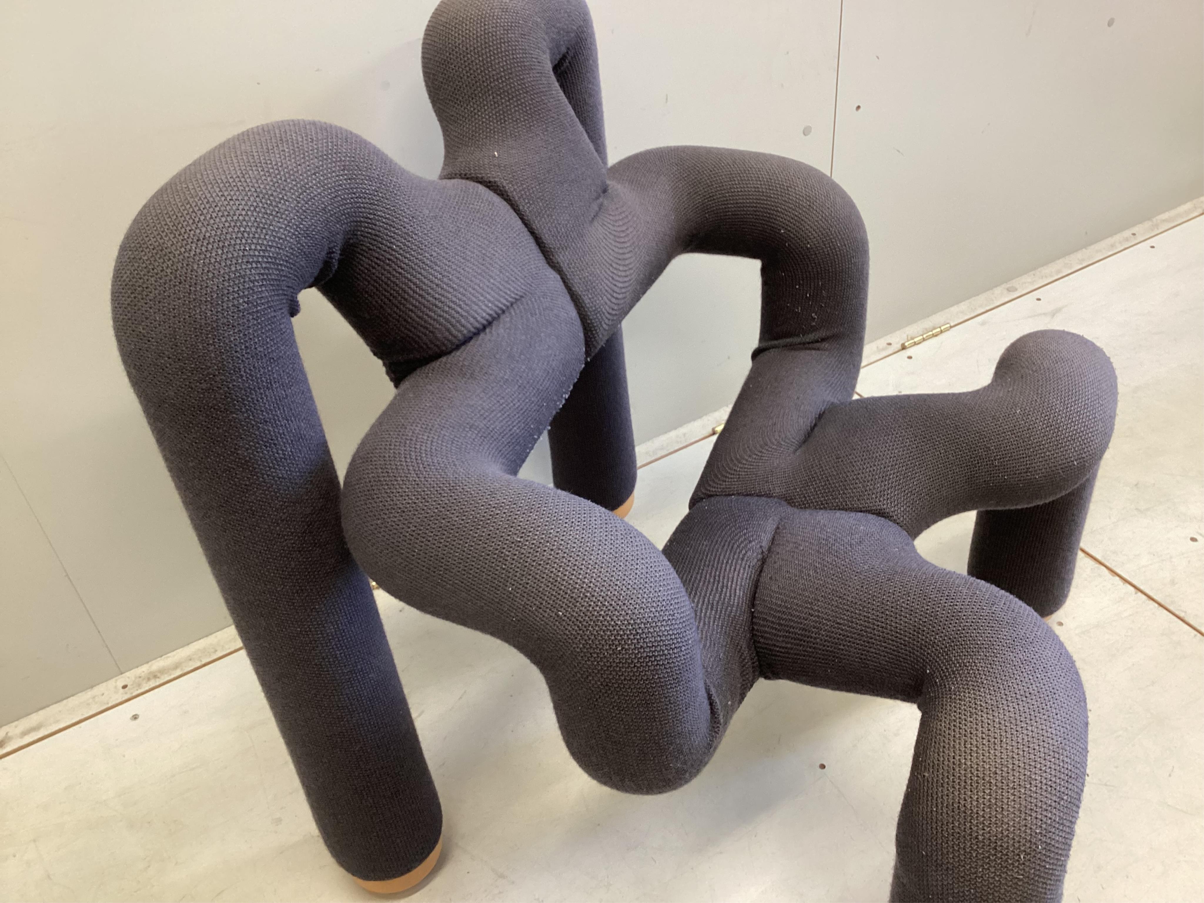 A Varier Elkstrom geometric chair, dark blue / grey upholstery, width 70cm, depth 64cm, height 82cm